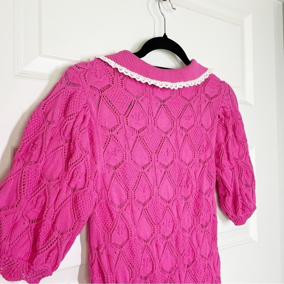 Boutique Delia Pointelle Knit Top in Fuchsia - Picture 9 of 9